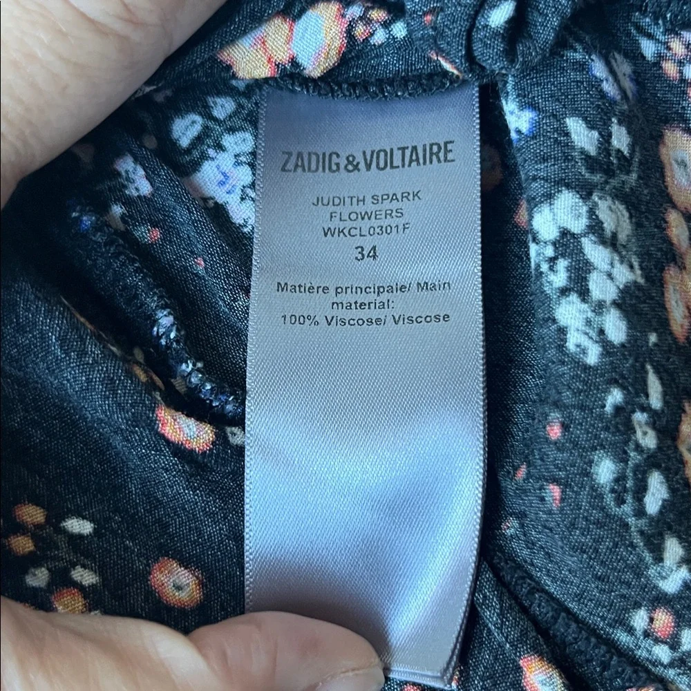 Zadig & Voltaire Judith Spark Flowers Ditsy Floral Logo Midi Skirt Slit Black XS - Picture 8 of 9